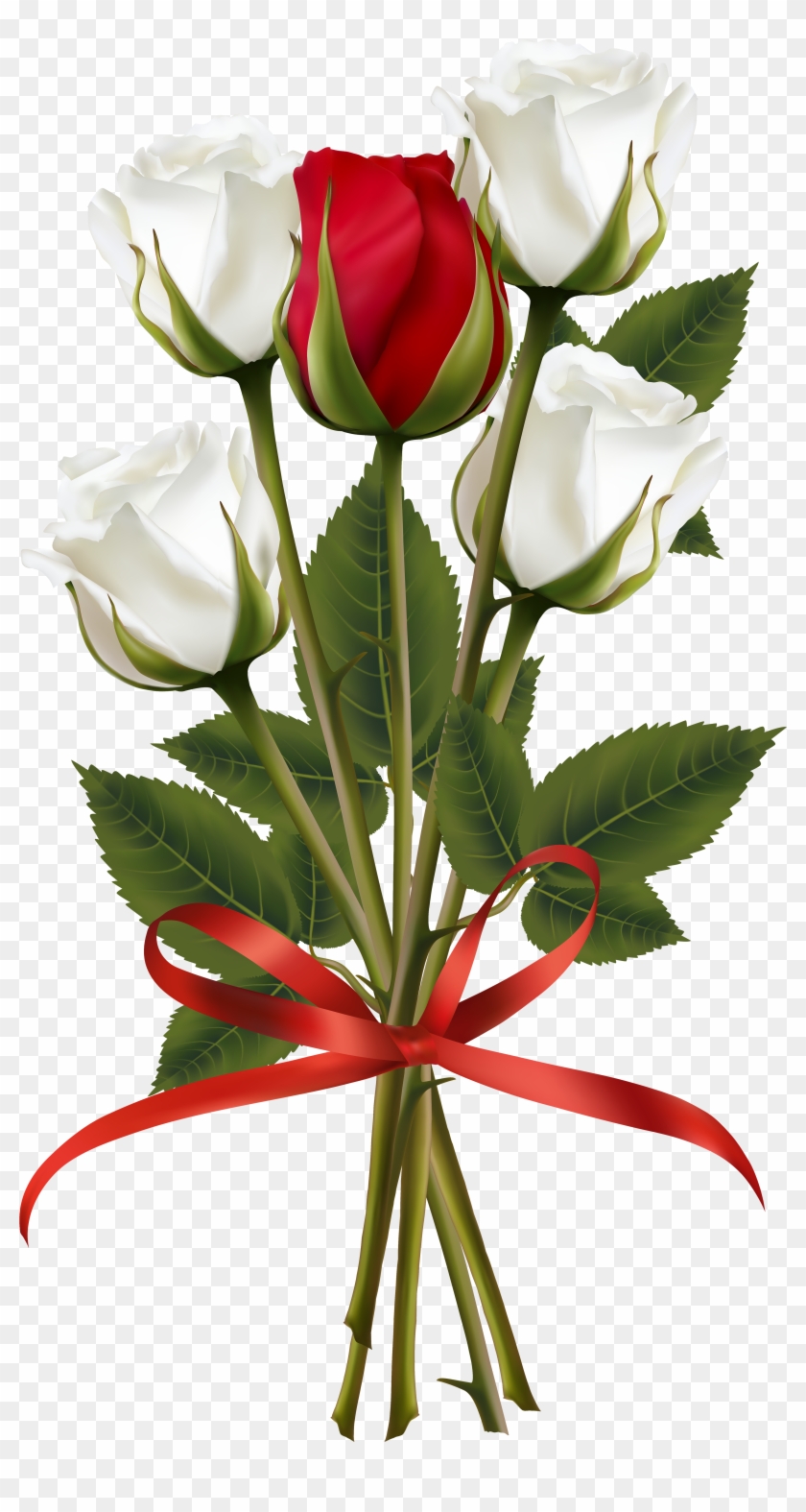 White And Red Rose Bouquet Transparent Png Clip Art - Red And White Rose Png #17619