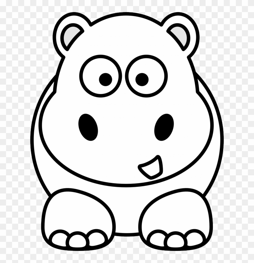 Hippo Black White Line Art Christmas Xmas Stuffed Animal - Clipart Animals Black And White #77965