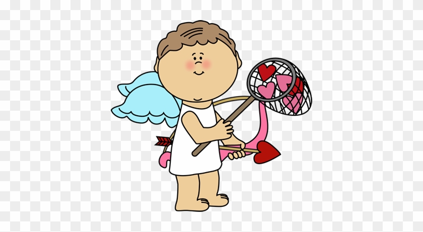 Cupid Catching Valentine Hearts Clip Art - Cupid Boy Clip Art #79794