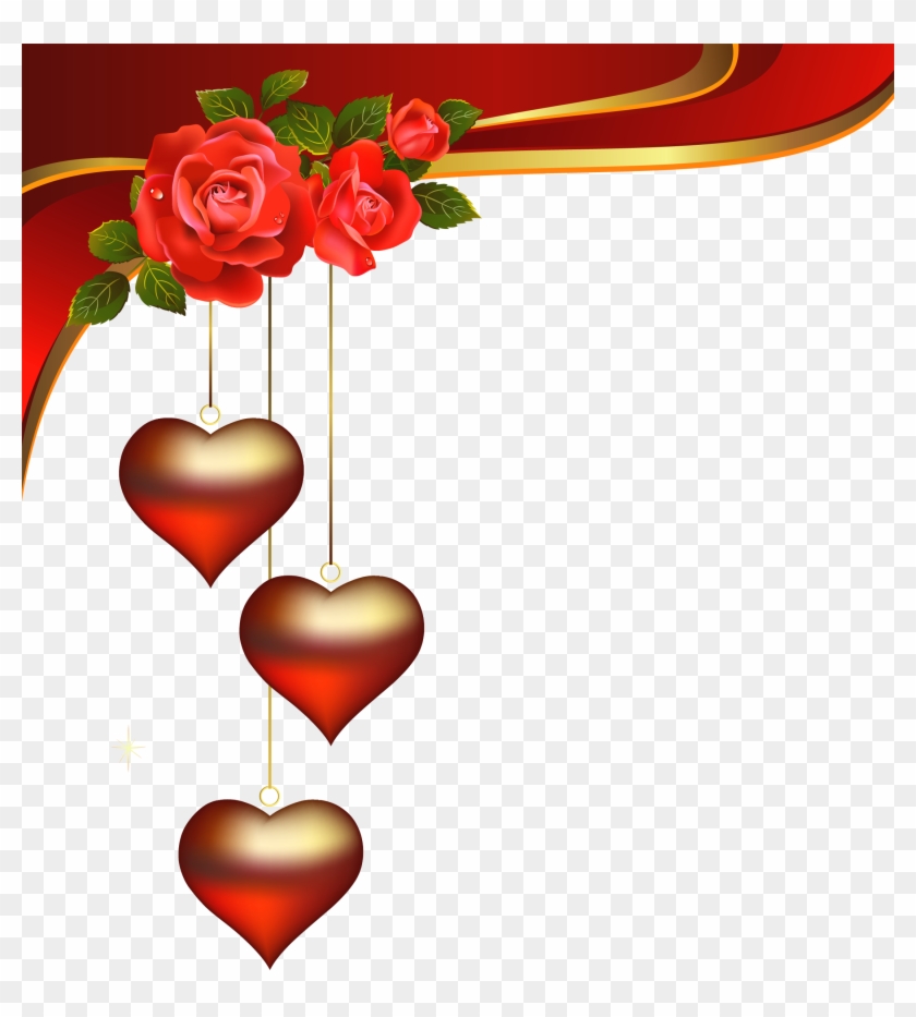 Decorative Hearts Pendants With Roses Element Png Clipart - Whatsapp Status Video Download #79852