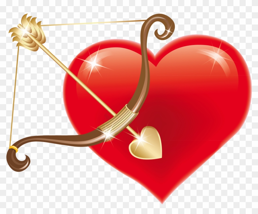 Red Heart With Cupid Bow Png Clipart Picture - Heart With A Bow And Arrow #79902