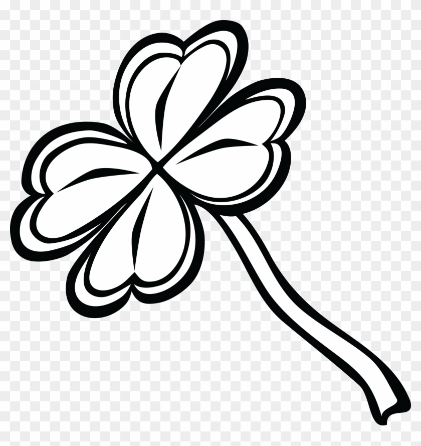 Free Clipart Of A Black And White St Paddy's Day 4 - Four-leaf Clover #81009