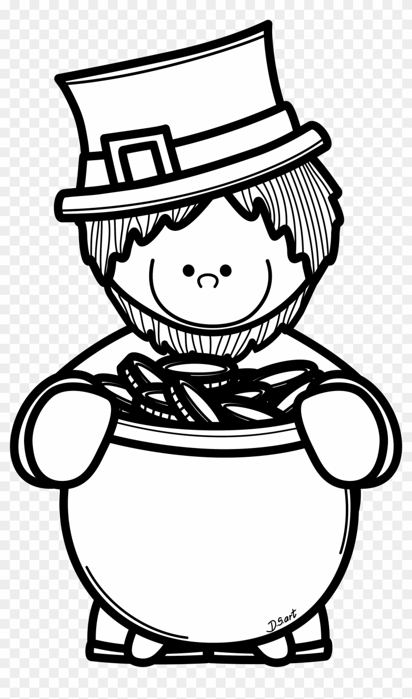 Black And White Coloring Page Of Leprechaun And Pot - White #83869