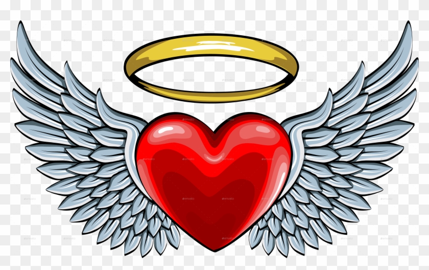 Halo Clipart Heart Wing - Heart With Angel Wings #84015