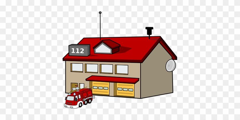 Fire Station House Building Fire Engine Tr - Fire Station Clipart #85415