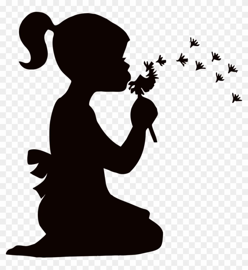 Girl Silhouette With Dandelion Seeds Blowing - Girl Blowing Dandelion Silhouette #461553