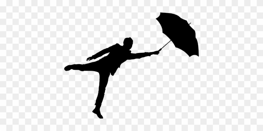 Silhouette, Man, Umbrella, Air - Umbrella Silhouette Png #461573
