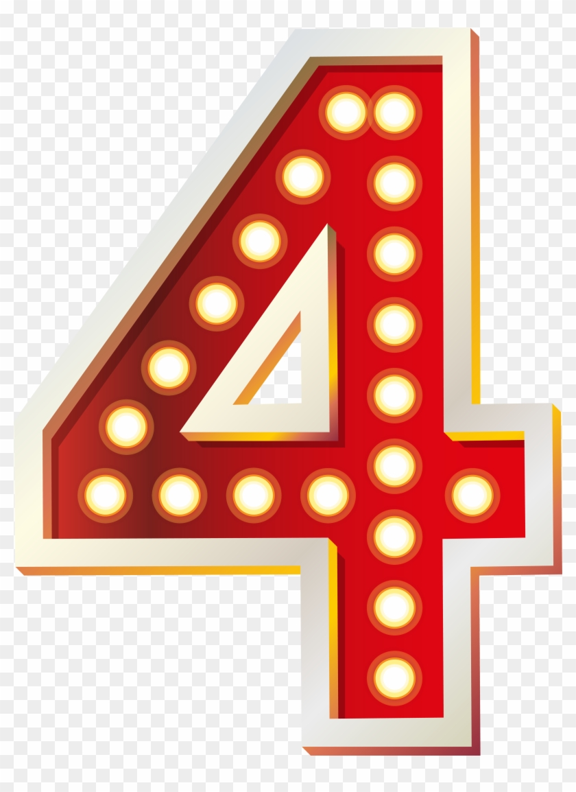 Red Number Four With Lights Png Clip Art Image - Clip Art #462218