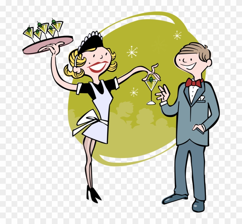 Vector Illustration Of Cocktail Waitress Serving Martini - Party Pictures Clip Art #462850
