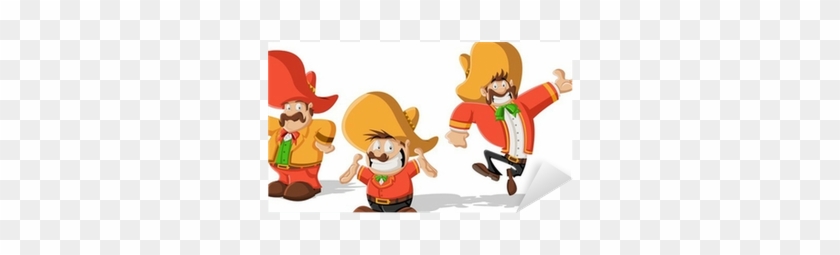 Three Cartoon Mexican Mariachis With Sombrero Sticker - Dibujos Mexicanos Para Pared #463594