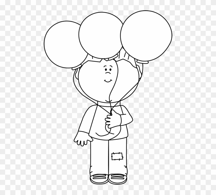 Black And White Little Boy And Balloons Clip Art - Boy With Balloons Black And White #464864