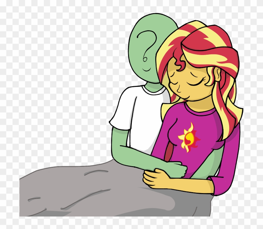 Zharkaer, Blanket, Clothes, Cuddling, Equestria Girls, - Sunset Shimmer And Anon #466656