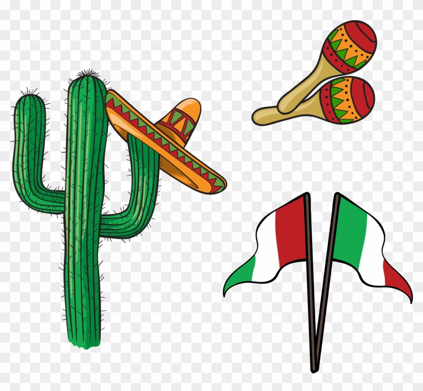 Mexico Mexican Cuisine Burrito Taco - Cinco De Mayo Illustration With Mexican Elements Cufflinks #466903