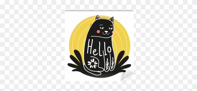 Funny Doodle Art With Cartoon Cat That Says Hello - Cat #467331