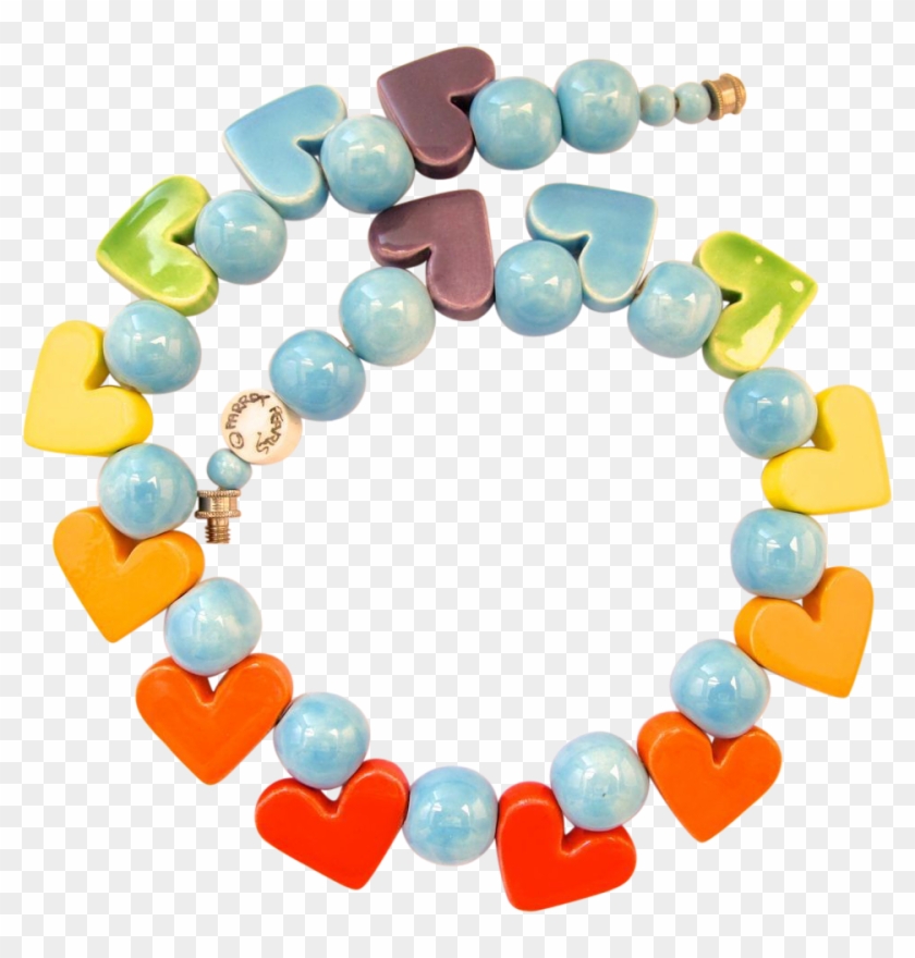 Parrot Pearls Ceramic Heart Choker Necklace In Blues - Choker #470150