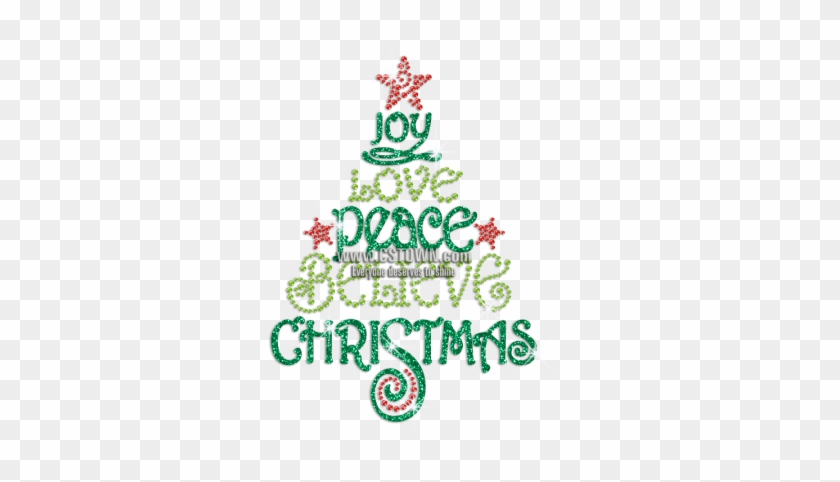 Joy Love Peace Believe Christmas Iron On Glitter Rhinestone - Christmas Ornament #470616