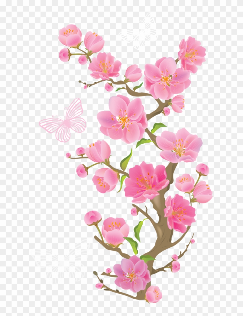 Spring Branch With Butterflies Png Clipart Picture - Cherry Blossom Clip Art Png #471763
