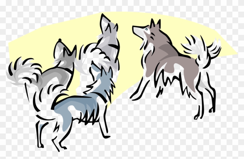 Vector Illustration Of Timber Wolves Howling At Moon - Dog Catches Something #472657