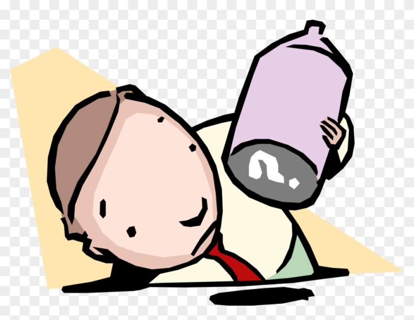 Vector Illustration Of Confused Man Inspecting Bottle - Nonfuture Tense #473101