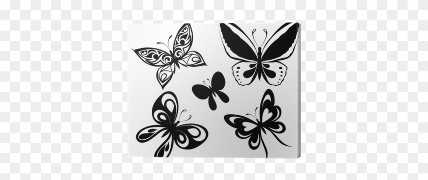 Set Black White Butterflies Of A Tattoo Canvas Print - Papillon En Noir Et Blanc #473147