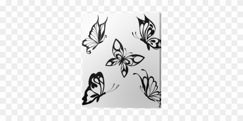Set Black White Butterflies Of A Tattoo Canvas Print - Butterfly Black And White #473163