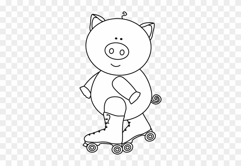 Black And White Pig Roller Skating - Pig On Roller Skates #473305