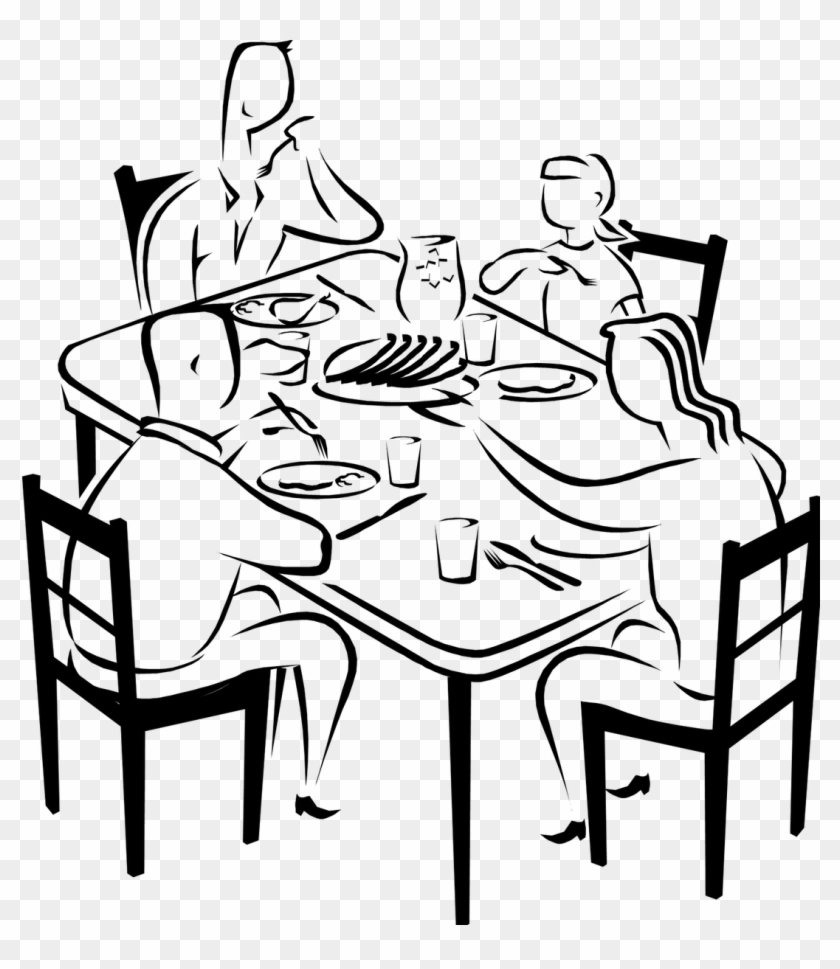 Eating Drawing Dinner Breakfast Clip Art - Family At Dinner Table Drawing #473674