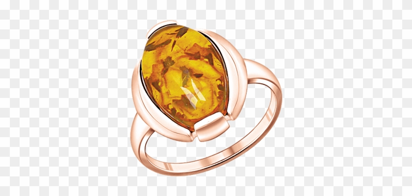 Ladies Ring In Red Gold/phodium, Silber 925° Mit Amber - Damenring Vergoldet 925 Mit Bernstein, Größen 16 - #473690