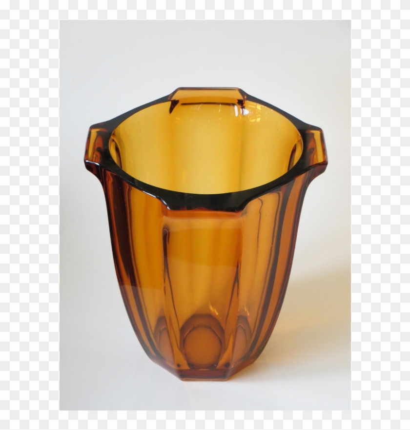 Vaas Amber Glas 8-hoekig Boheems Art Deco Jaren 30 - Vase #473708