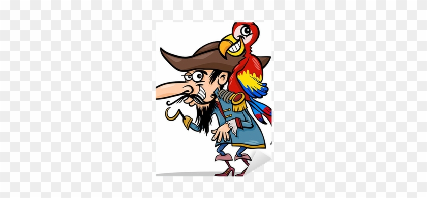 Pirate With Parrot Cartoon Illustration Sticker • Pixers® - Parrot And Pirate Cartoon #473805