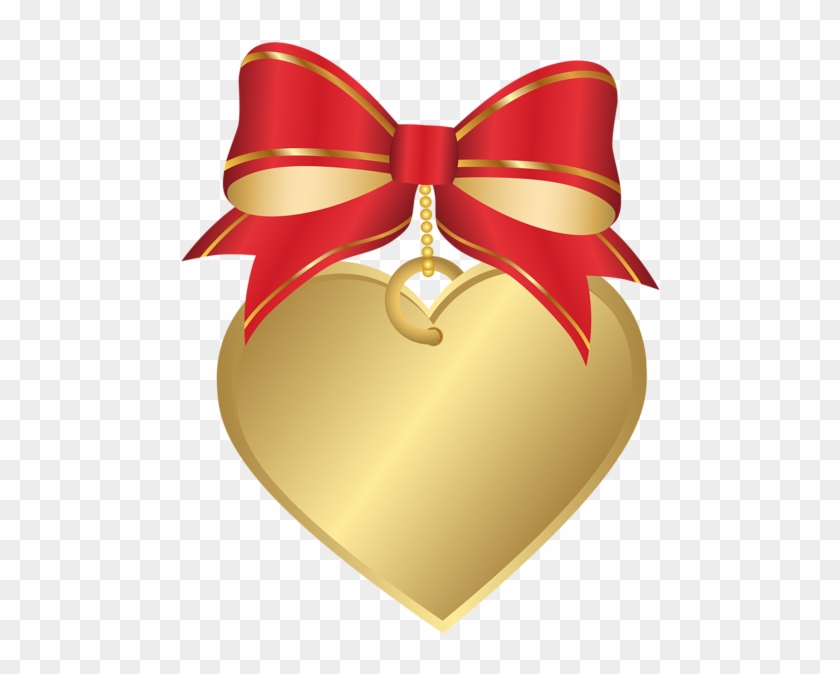 Gold Heart With Red Bow Transparent Png Clip Art Image - Red And Gold Heart #475017