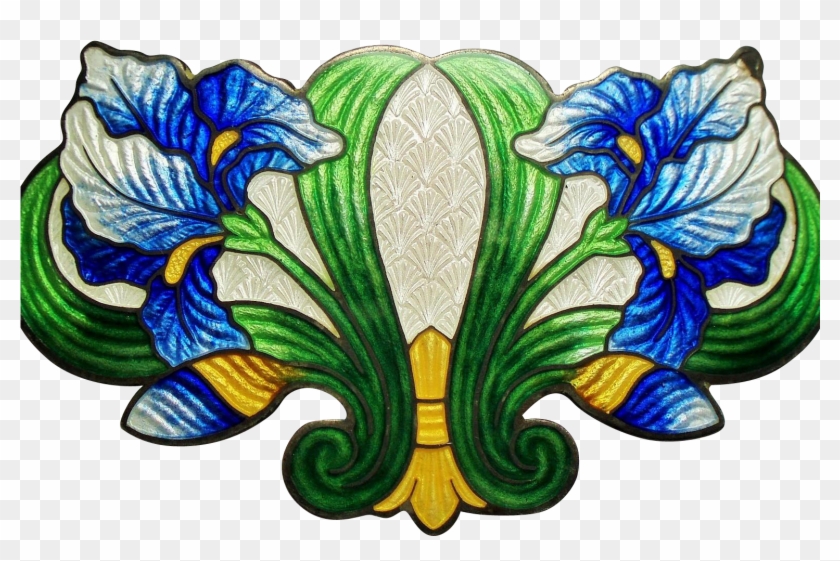 Antique Early 1900's Art Nouveau Champleve Enamel Irises - Iris #477267