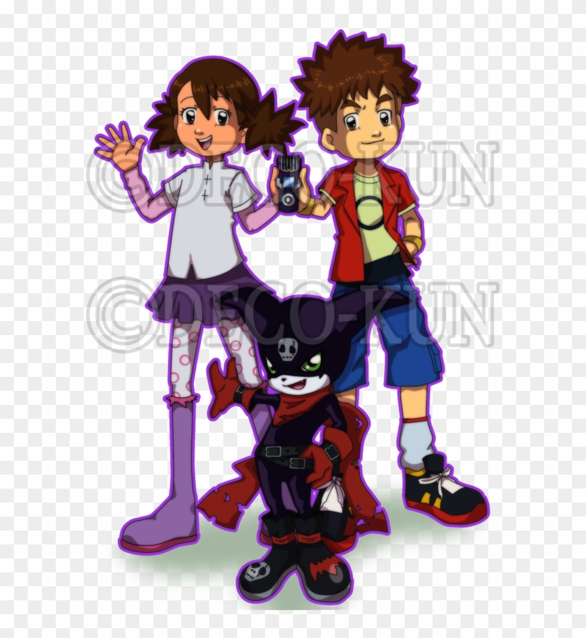 Ai And Mako With Impmon Digimon Hunters Style By Deko-kun - Digimon Ai And Mako #477381