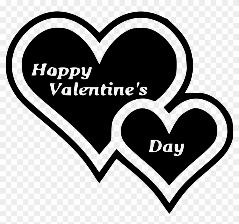 Double Heart Clip Art - Happy Valentines Day Black And White #477875