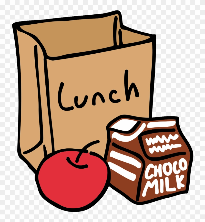Drawing Of Lunch Bag With An Apple And Chocolate Milk - Lunch Box Clip Art #477943