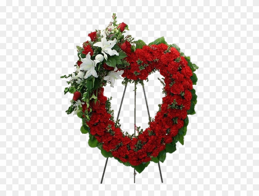 A 24" Heart With Red Carnation, Red Roses, White Lilies - Wreath Messages For Father #478735