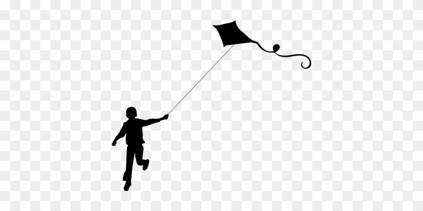 Boy Flying Kite Male Playing Silhouette Bo - Flying Kite Clip Art #479074