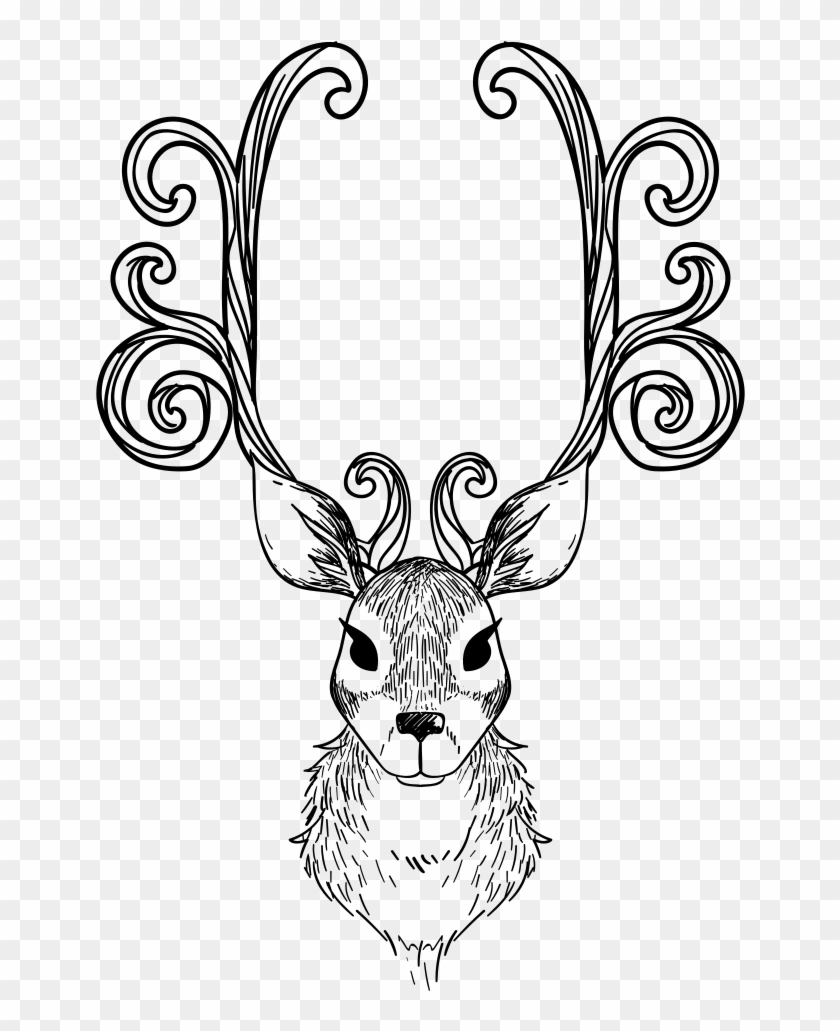 Stylized Reindeer Head Line Art - Reindeer Clip Art #479495