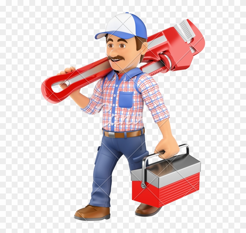 Plumber Walking With A Pipe Wrench - Herramientas De Plomero #479938