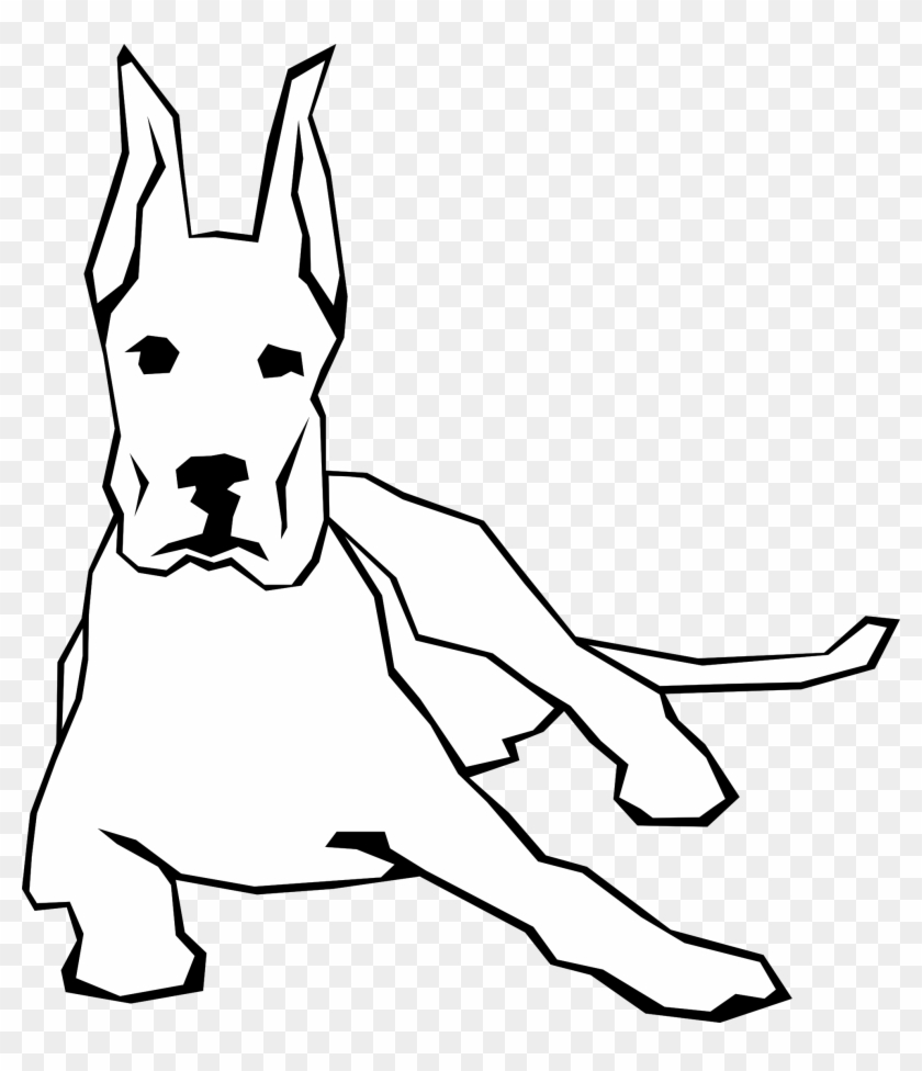 Dog Simple Drawing 9 Black White Line Art Scalable - Easy Drawings Of Great Danes #480117