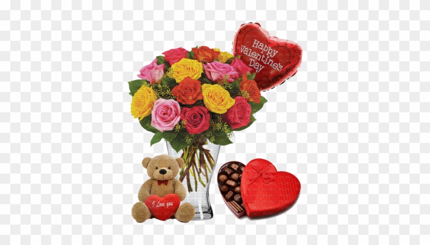 Happy Valentine's Day Bouquet Of Roses - Shaggy L Cuddles Amber Teddy Bear #480557