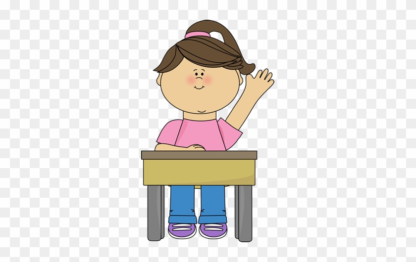 School Girl Raising Hand Clip Art Cartoon Boy Sitting At Desk