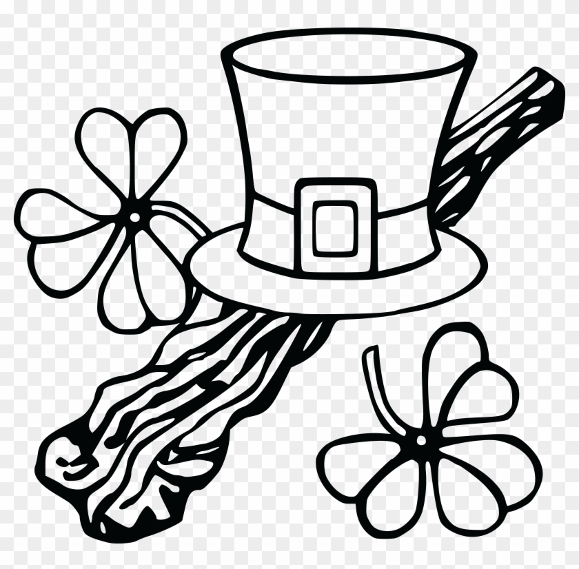 Free Clipart Of A Leprechan Hat And Shamrocks, Black - St Patrick's Day Clip Art #482643