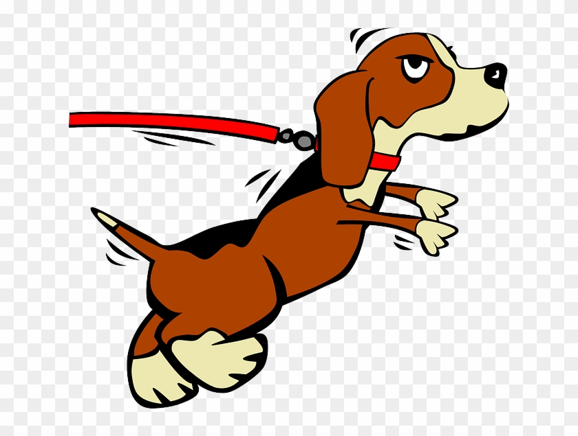 Small, Cartoon, Dog, Leash, Running, Beagle, Puppy - Dog On Leash Clipart #483394