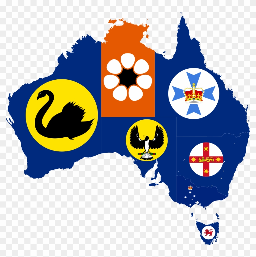 File Flag Map Of States And Territories Australia Png - Australian State Flags And Emblems #483503
