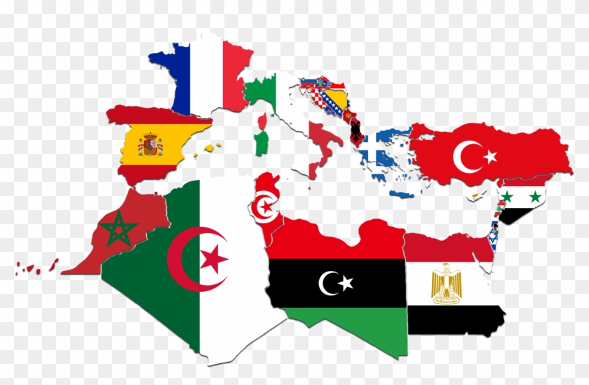 World Map With Country Names And Flags Mediterannean - Flags Of The Mediterranean Countries #483534