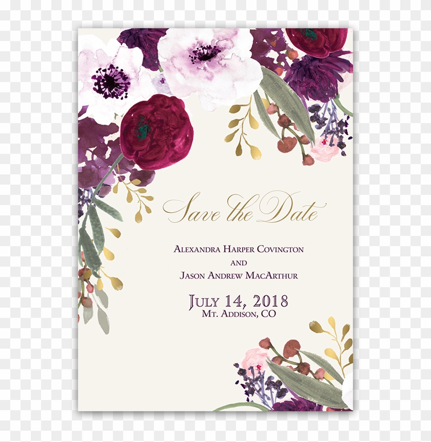 Burgundy And Gold Floral Boho Wedding Save The Date - Blush Floral Wedding Invitation #485536
