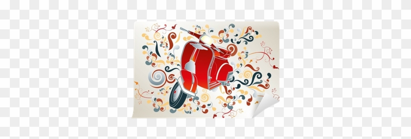 Retro Illustration With Red Scooter, Colorful Swirls - Illustration #485579