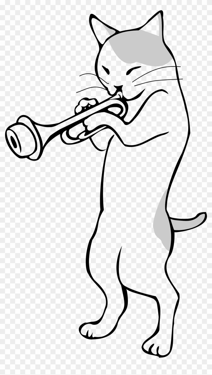 Free Images 2018 Trumpet Clipart Black And White - Trumpet Cat #486569