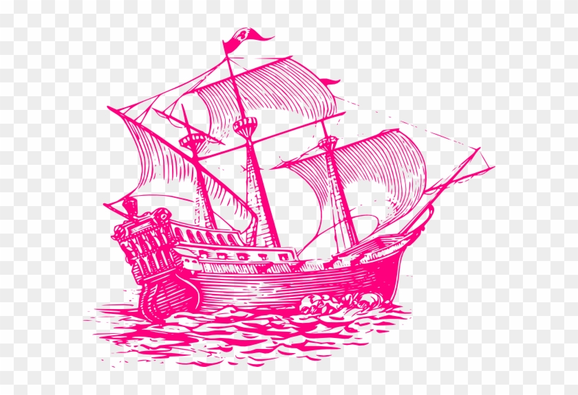 Pink Shp2 Clip Art At Clker - Galleon Black And White #486993